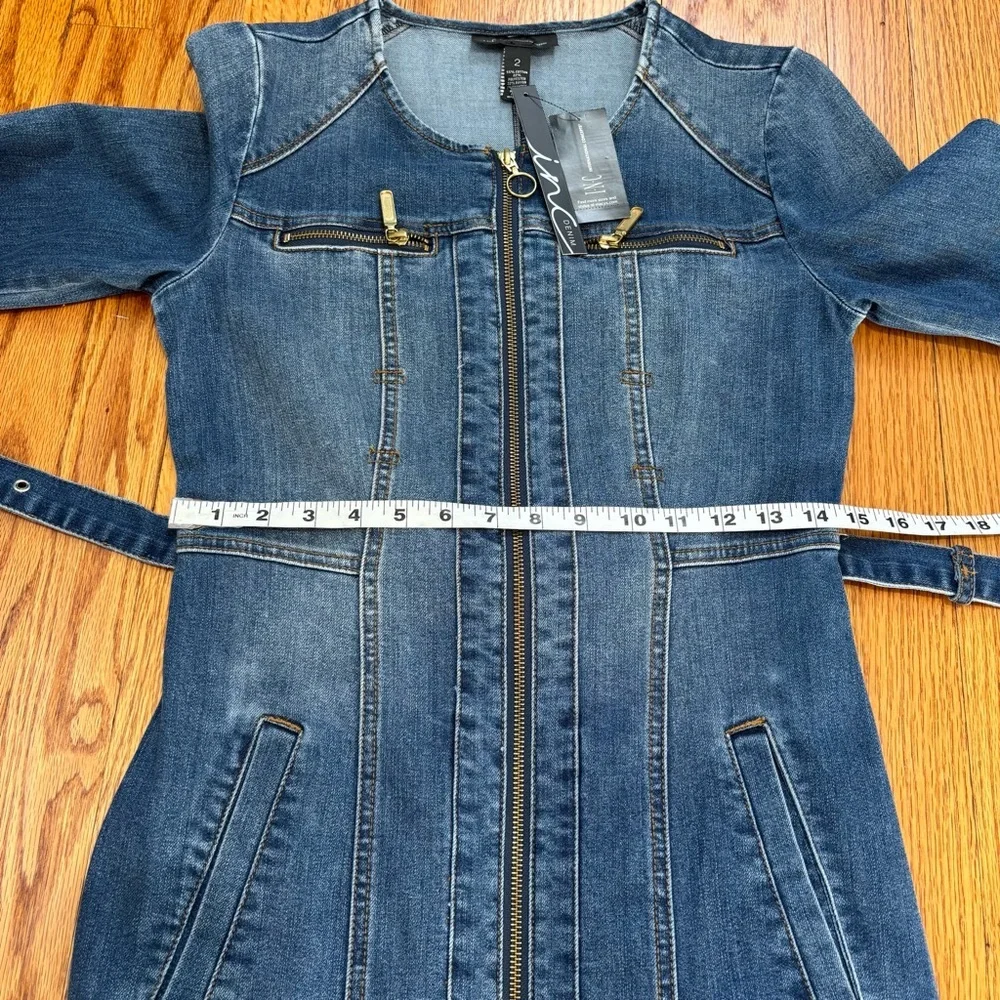 BWT INC International Concepts denim blue shirtdress gold zipper trench dress 2 - Picture 13 of 16
